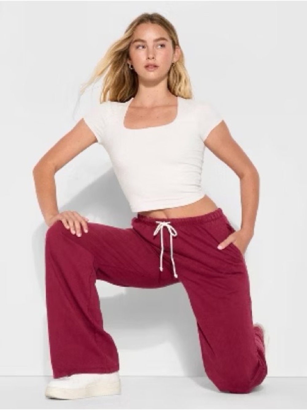 Wild Fable Women's Mid Rise Cotton Drawstring Pants - Burgundy - XXL